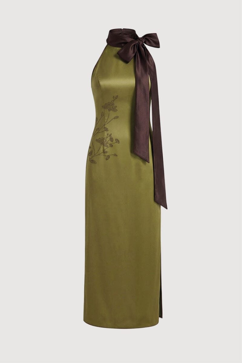 Gao Green Satin Knot Dress Dresses Amlul 