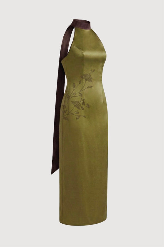 Gao Green Satin Knot Dress Dresses Amlul 