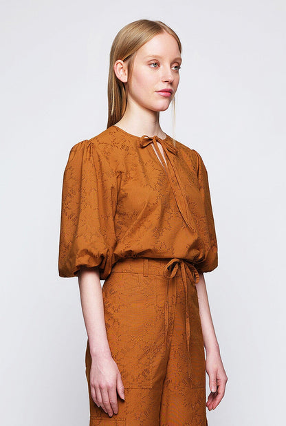 Ginger brown cotton blen jacquard top Shirts & blouses Mirto 
