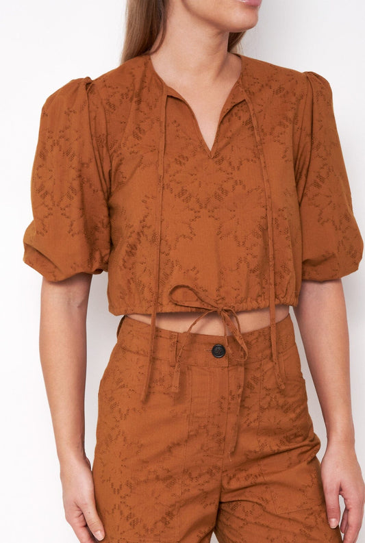 Ginger brown cotton blen jacquard top Shirts & blouses Mirto 