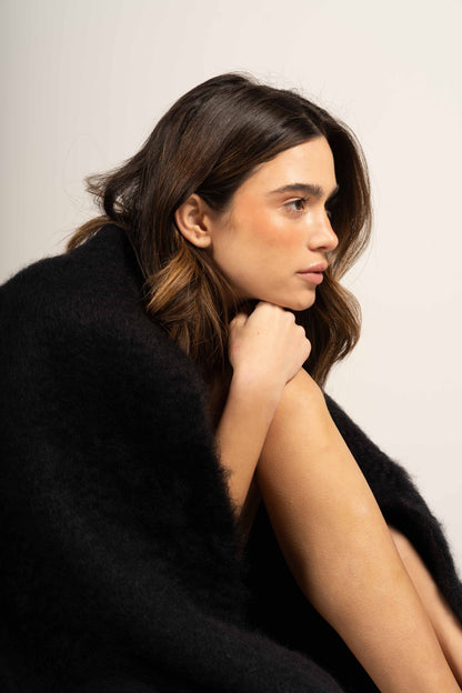 Glossy Black Mohair Blanket Accessories ELEVAA 