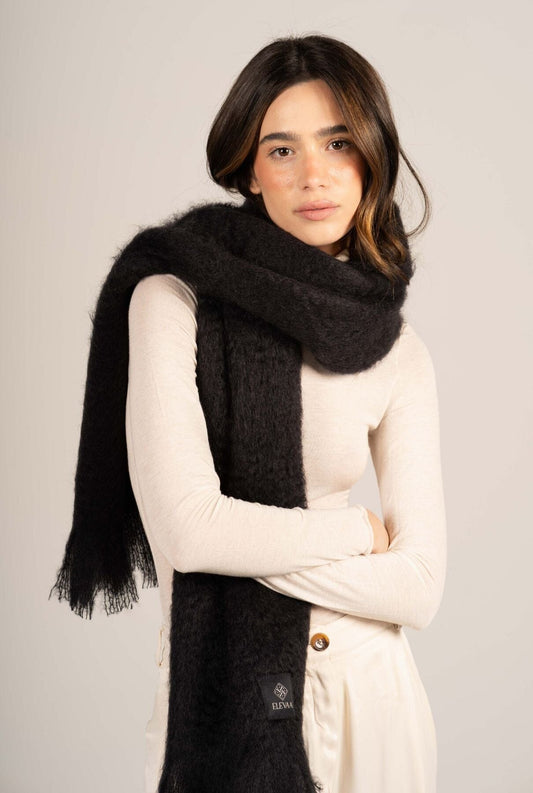 Glossy Black Mohair Scarf Accessories ELEVAA 