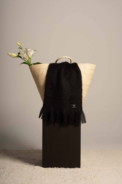 Glossy Black Mohair Scarf Accessories ELEVAA 