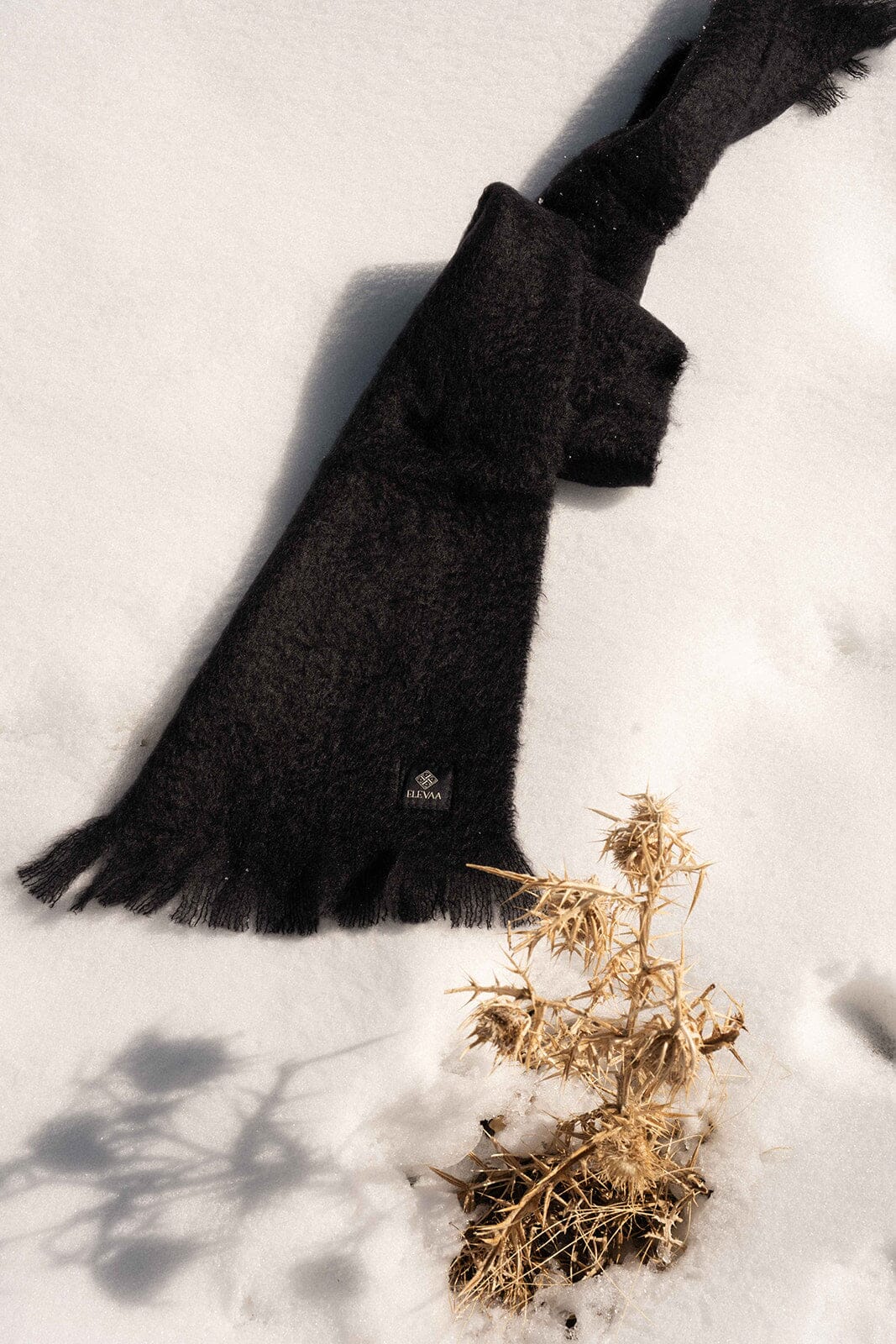 Glossy Black Mohair Scarf Accessories ELEVAA 