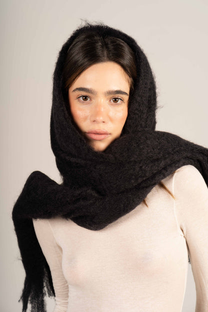 Glossy Black Mohair Scarf Accessories ELEVAA 