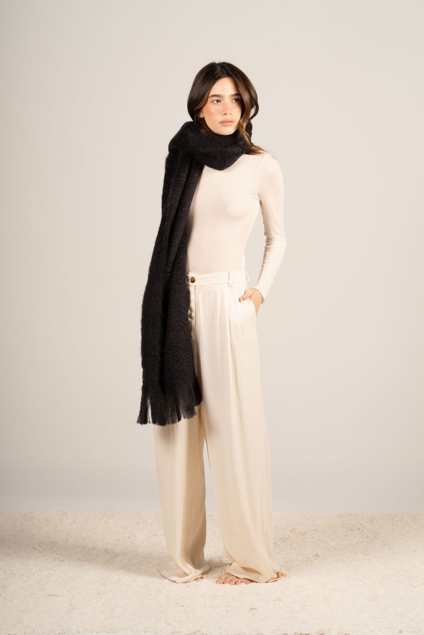 Glossy Black Mohair Scarf Accessories ELEVAA 