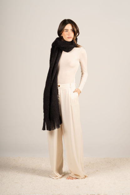 Glossy Black Mohair Scarf Accessories ELEVAA 