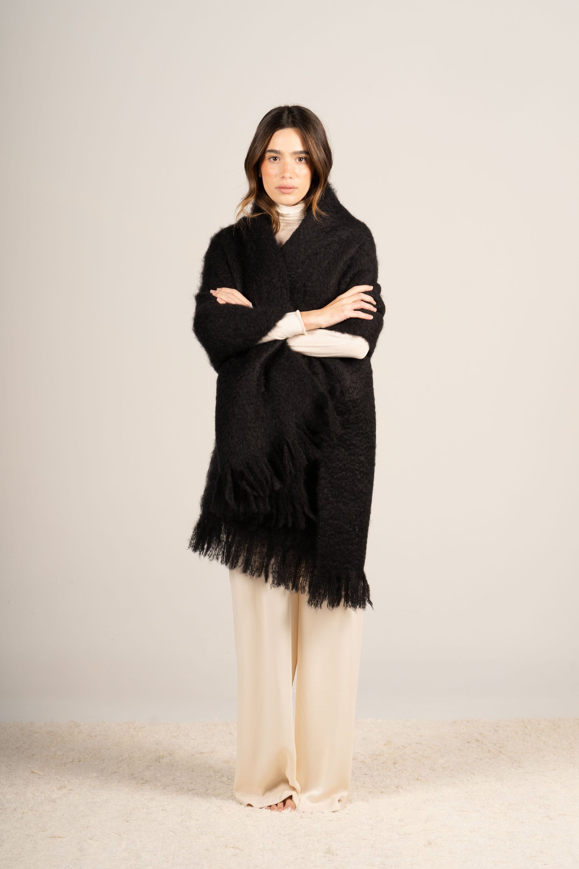 Glossy Black Mohair Shawl Foulards & Scarves ELEVAA 