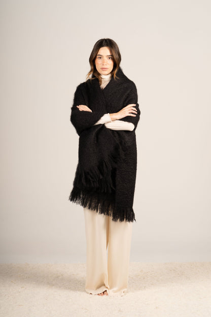Glossy Black Mohair Shawl Foulards & Scarves ELEVAA 