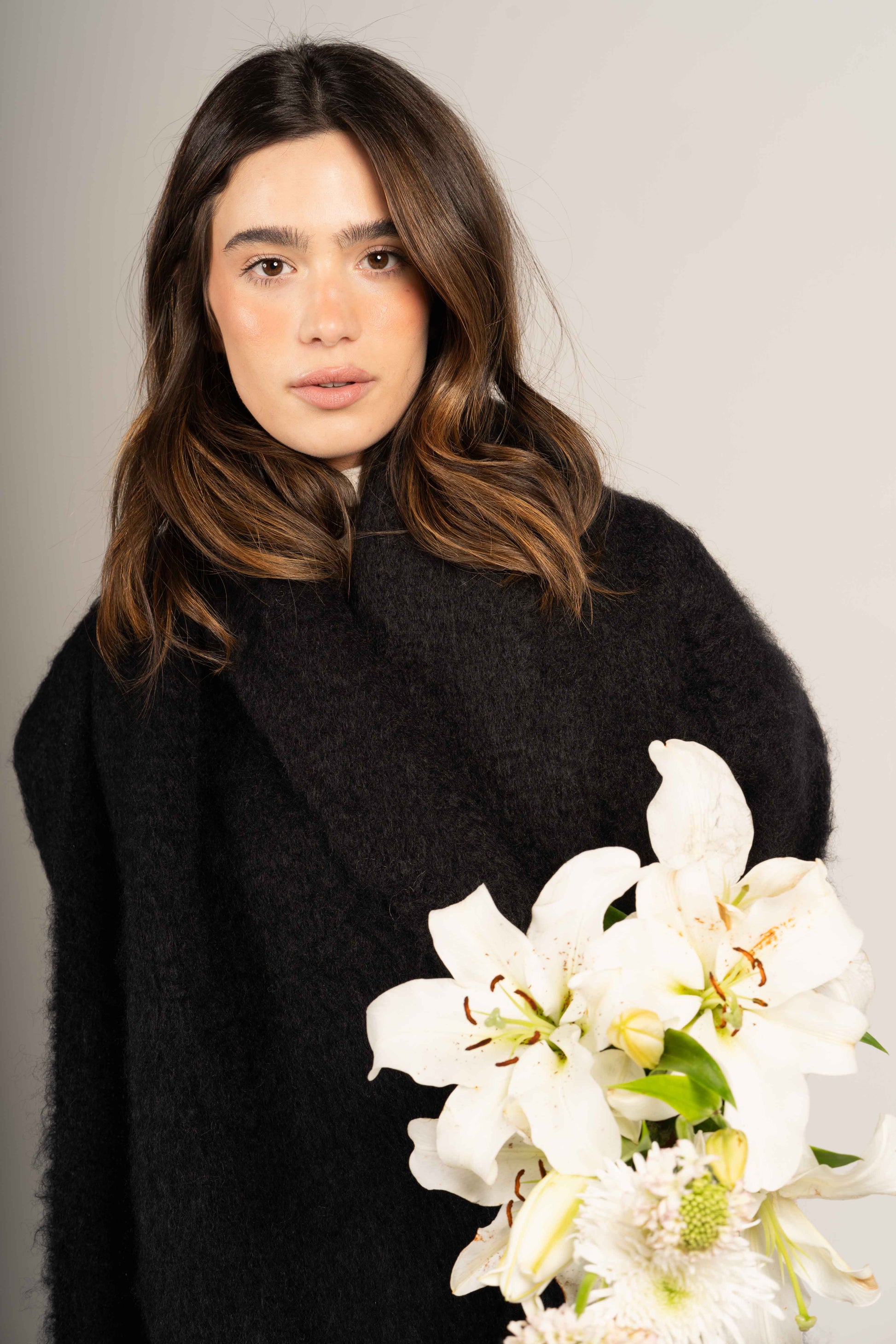 Glossy Black Mohair Shawl Foulards & Scarves ELEVAA 