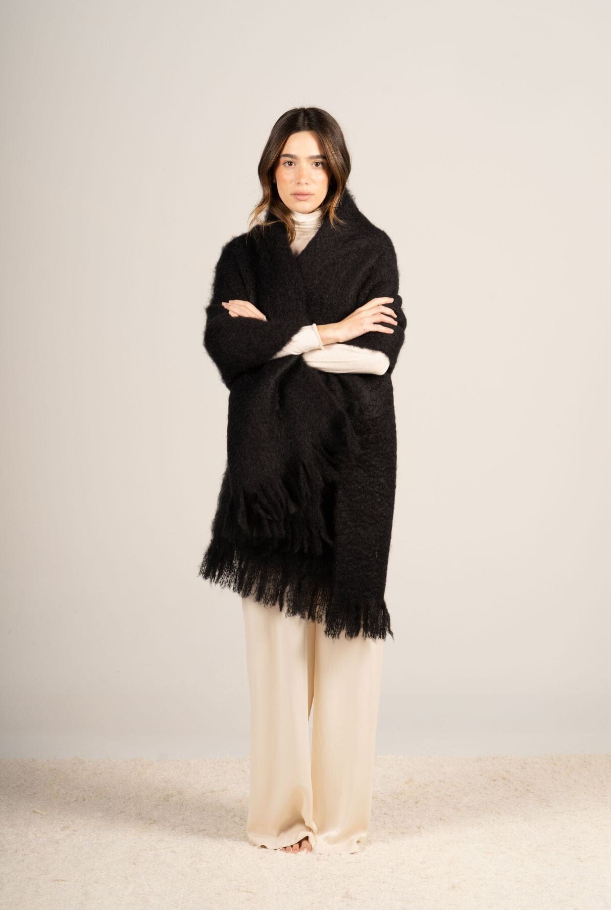 Glossy Black Mohair Shawl Foulards & Scarves ELEVAA 