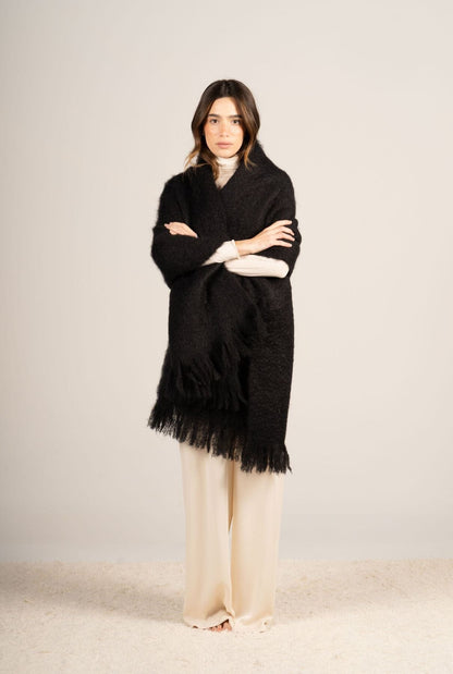 Glossy Black Mohair Shawl Foulards & Scarves ELEVAA 
