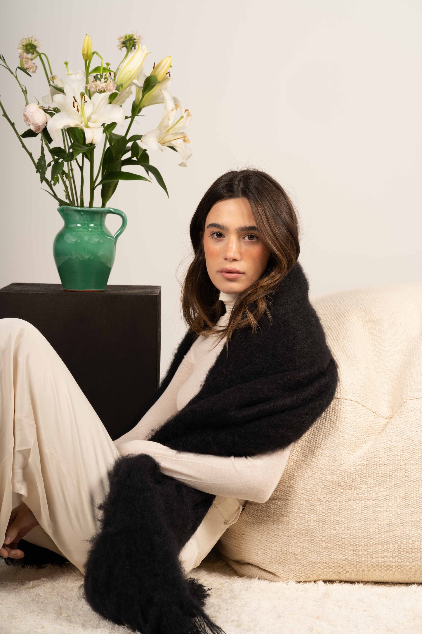 Glossy Black Mohair Shawl Foulards & Scarves ELEVAA 