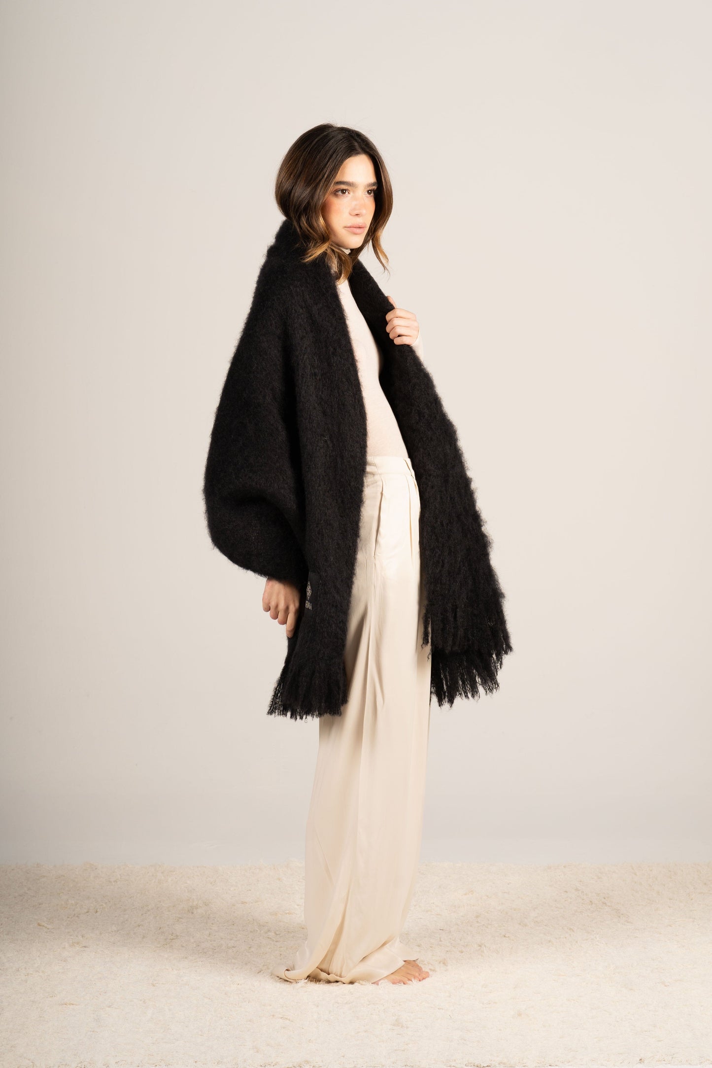 Glossy Black Mohair Shawl Foulards & Scarves ELEVAA 