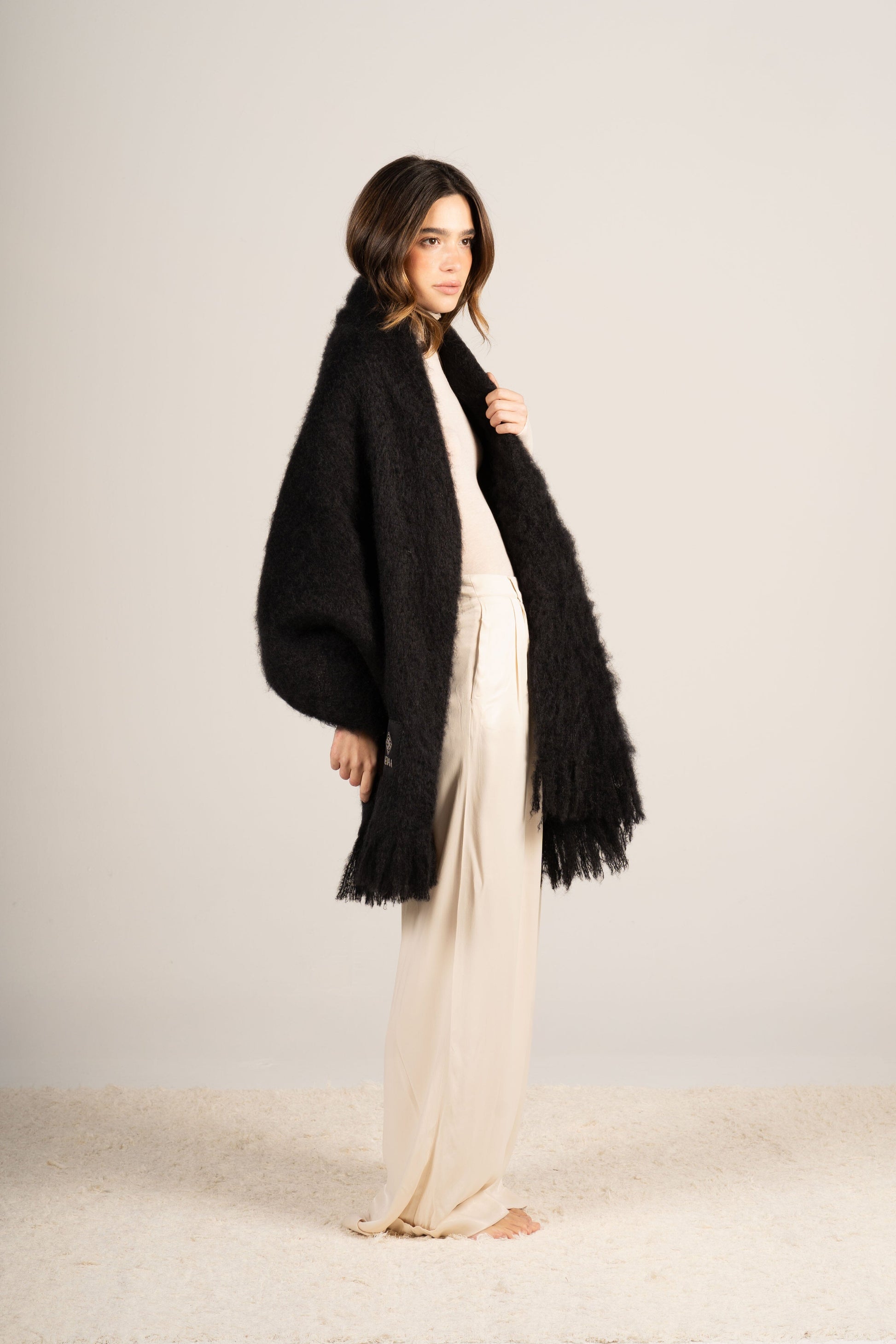 Glossy Black Mohair Shawl Foulards & Scarves ELEVAA 