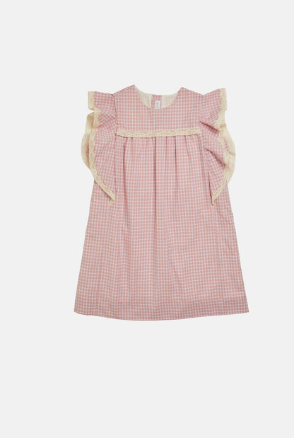 Gordes Dress Dusty Pink Check Kids Clothing Amaia London 