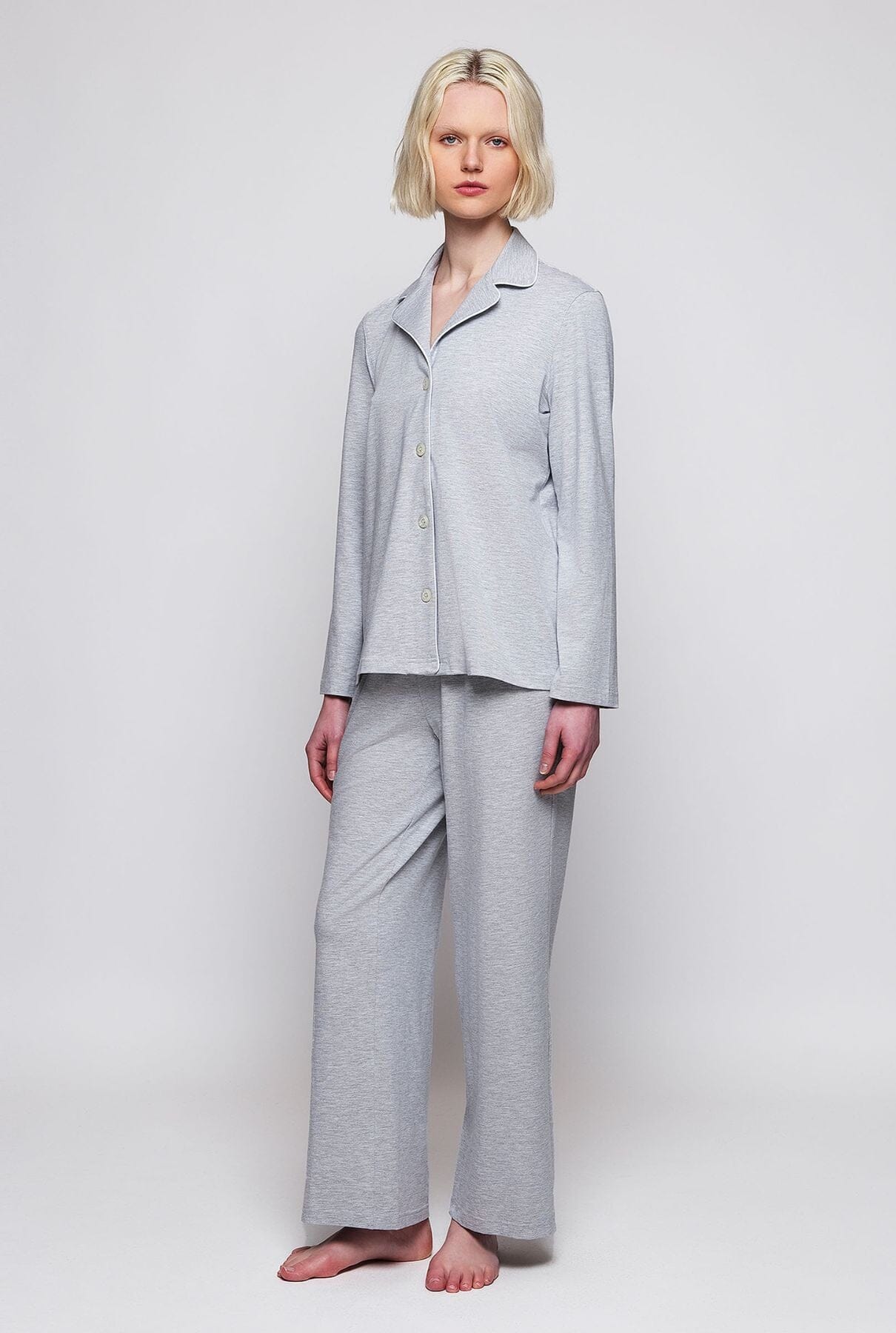 Gray modal knit long pajamas Sleepwear Mirto 