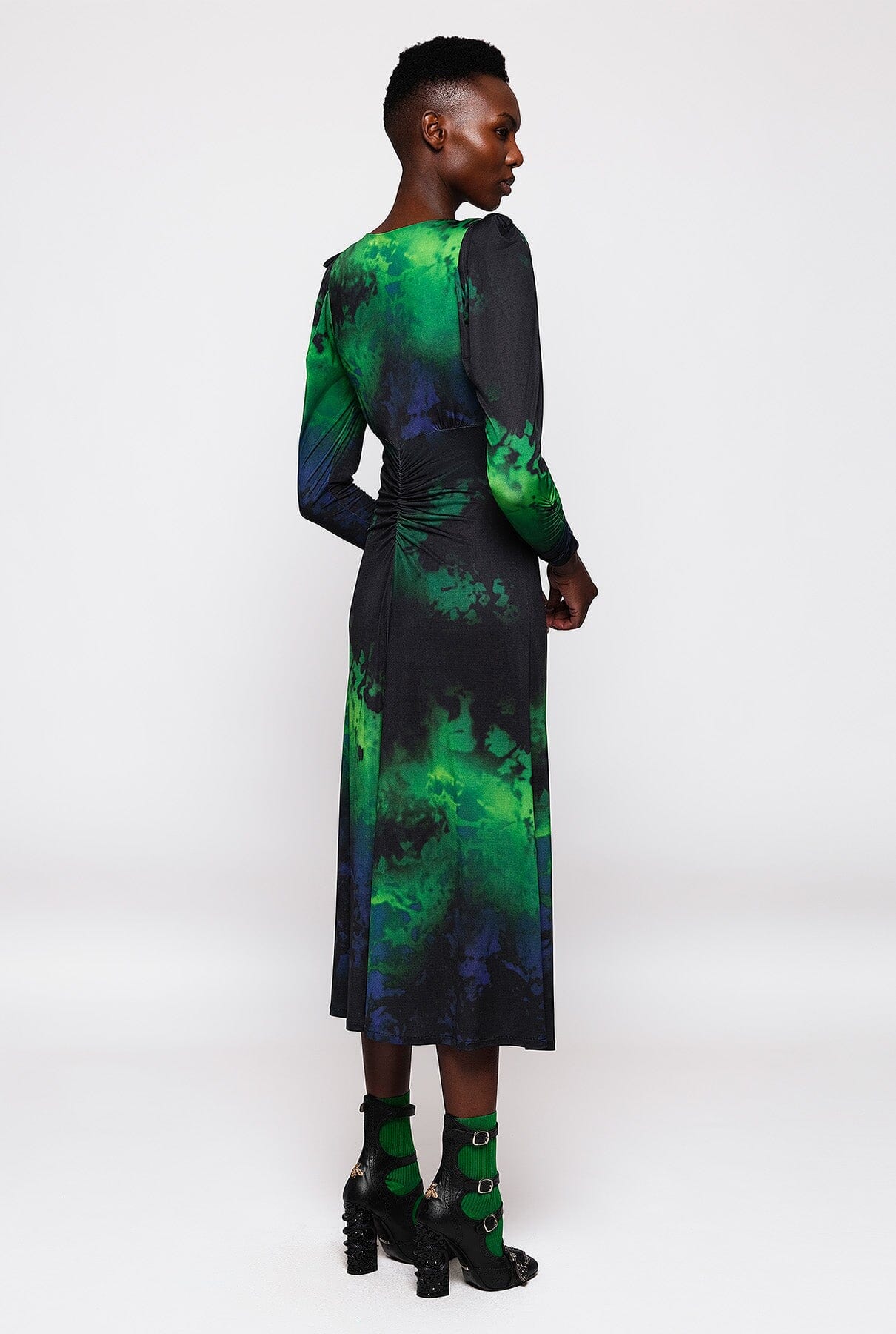 Green & black print knit fabric dress Dresses Mirto 