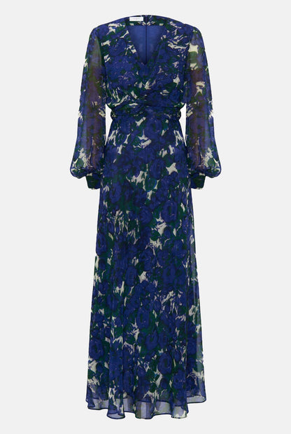 Green & blue chiffon floral print dress Dresses Mirto 