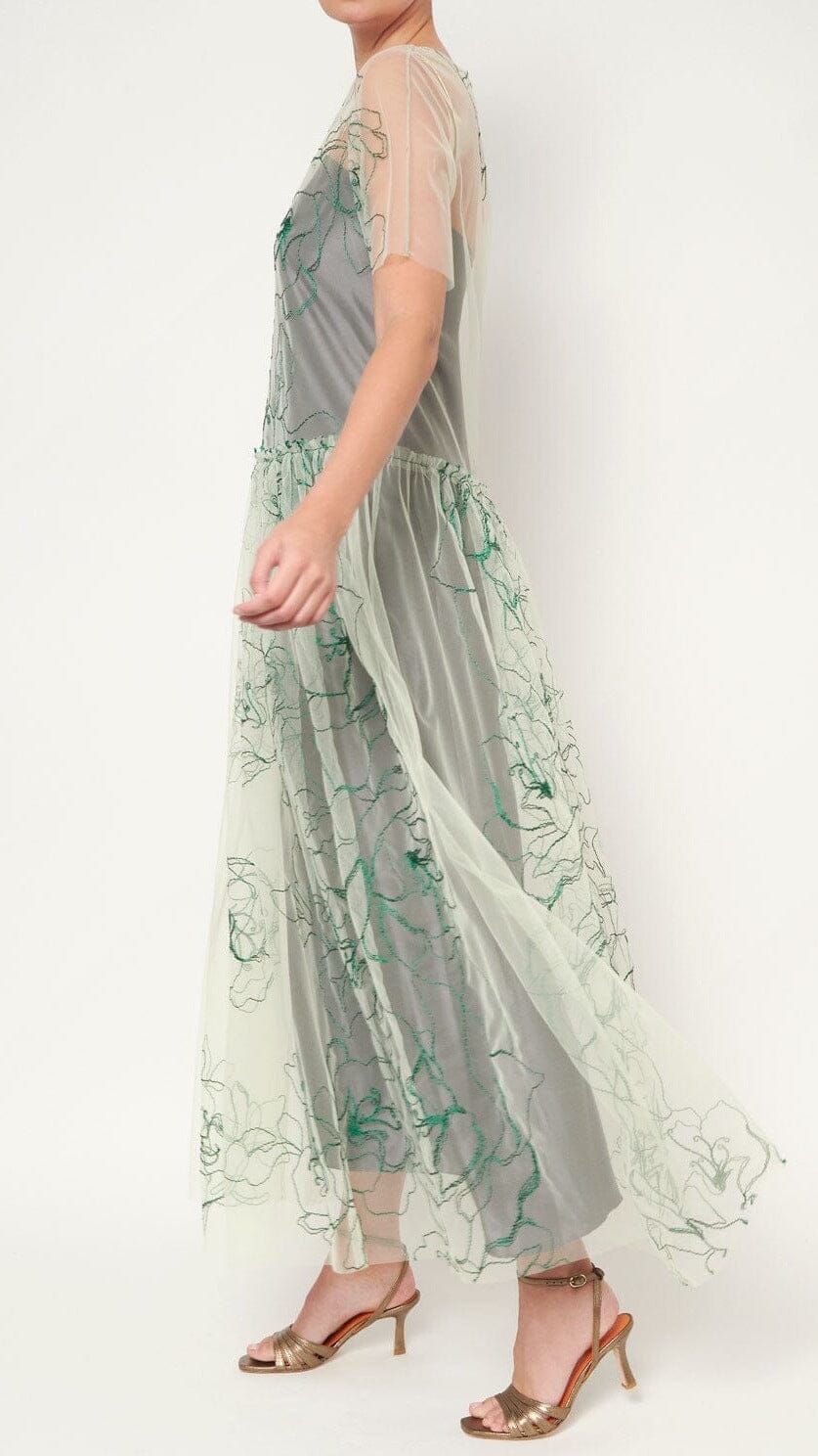 Green Floral Tulle Overdress Dresses Luciana Estudio 