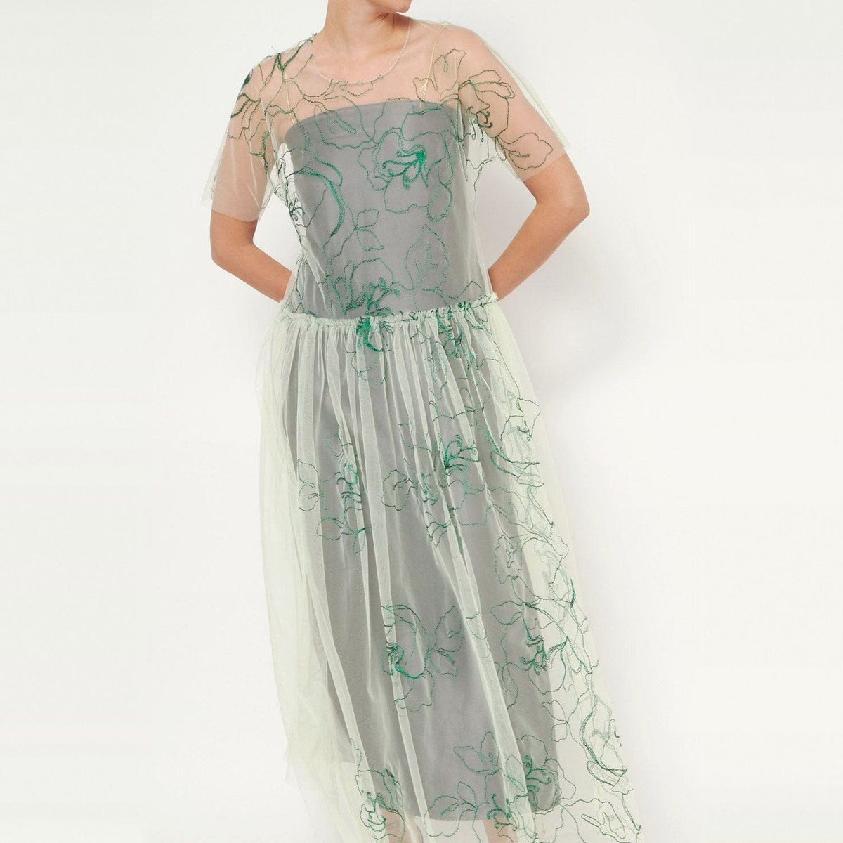 Green Floral Tulle Overdress Dresses Luciana Estudio 