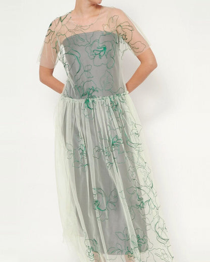 Green Floral Tulle Overdress Dresses Luciana Estudio 