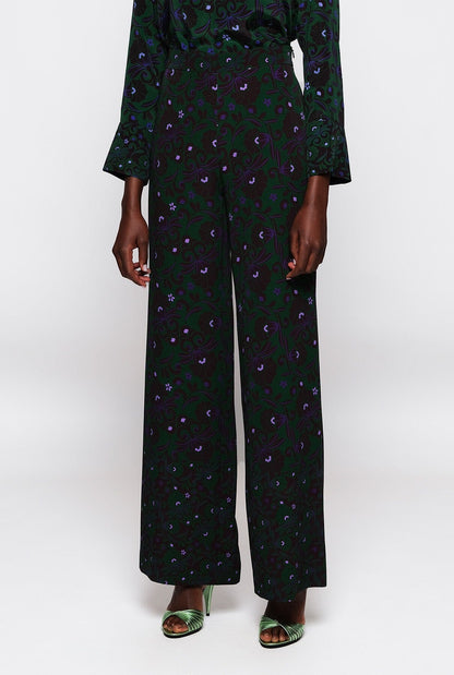 Green ornamental print straight trousers Trousers Mirto 