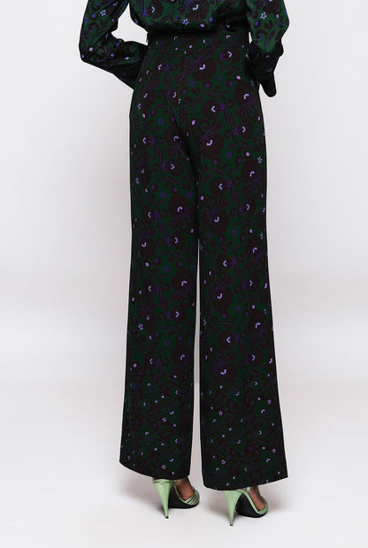 Green ornamental print straight trousers Trousers Mirto 