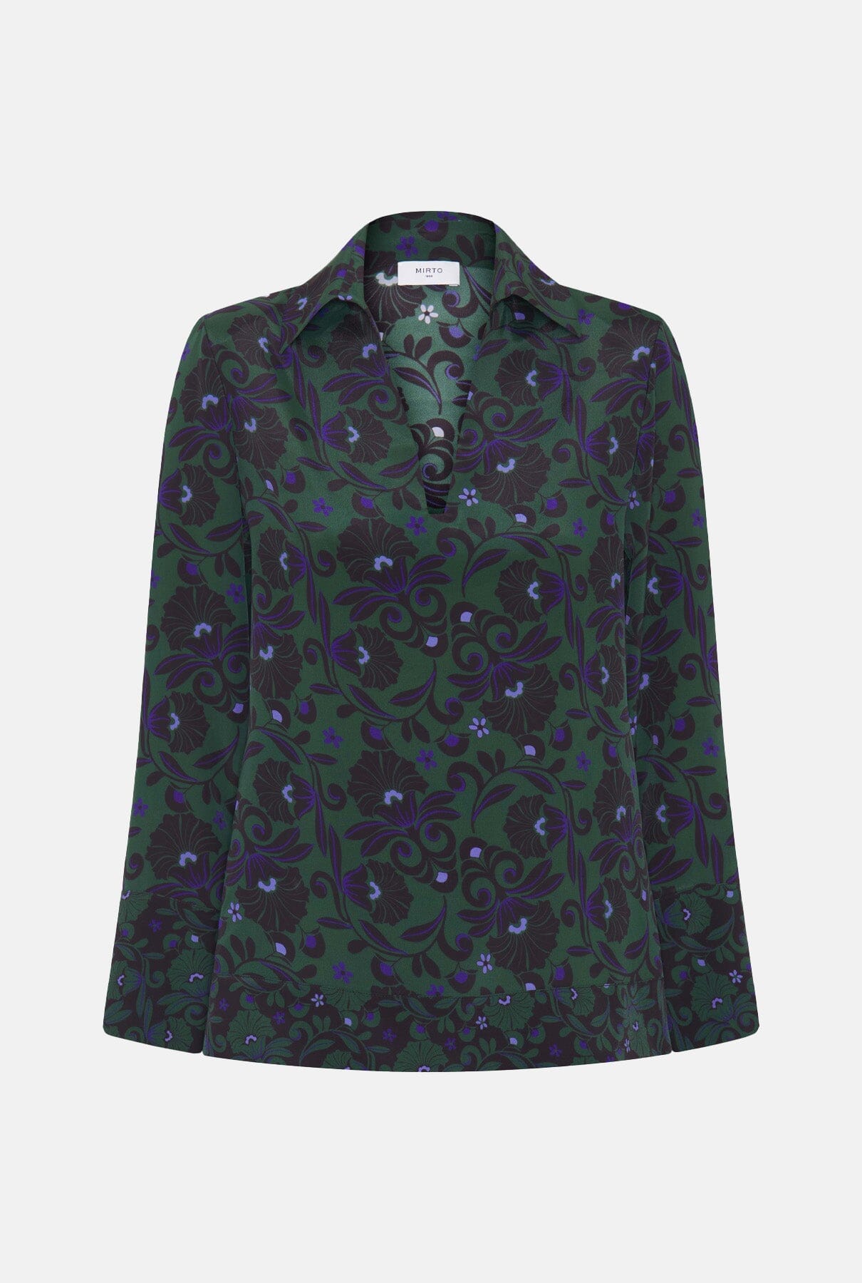 Green silk blend ornamental print blouse Shirts & blouses Mirto 