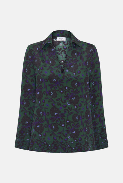 Green silk blend ornamental print blouse Shirts & blouses Mirto 