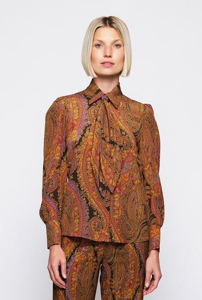 Green silk paisley print blouse Shirts & blouses Mirto 