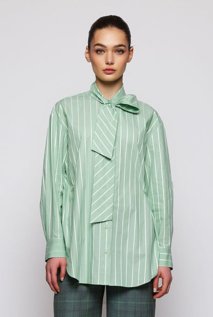 Green striped cotton shirt with bow tie Shirts & Blouses Mirto 