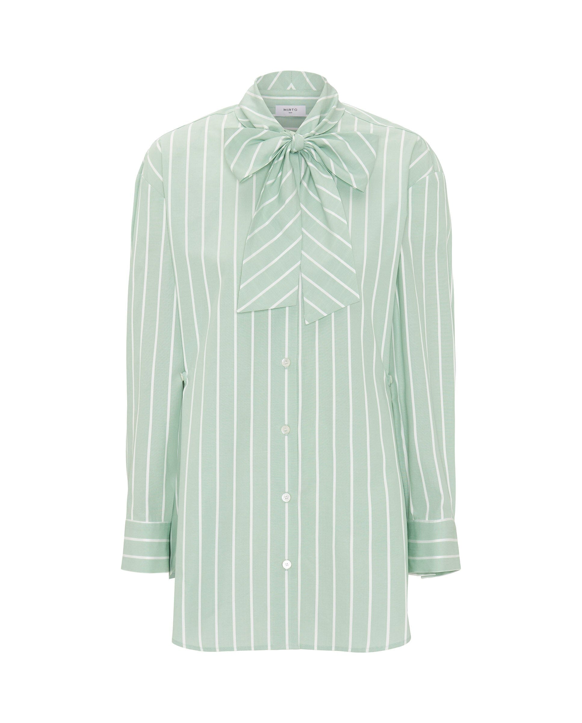 Green striped cotton shirt with bow tie Shirts & Blouses Mirto 