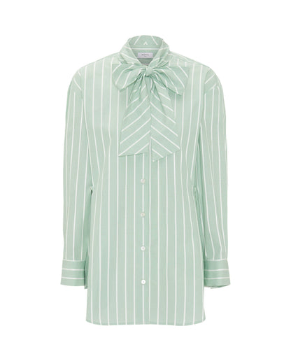 Green striped cotton shirt with bow tie Shirts & Blouses Mirto 