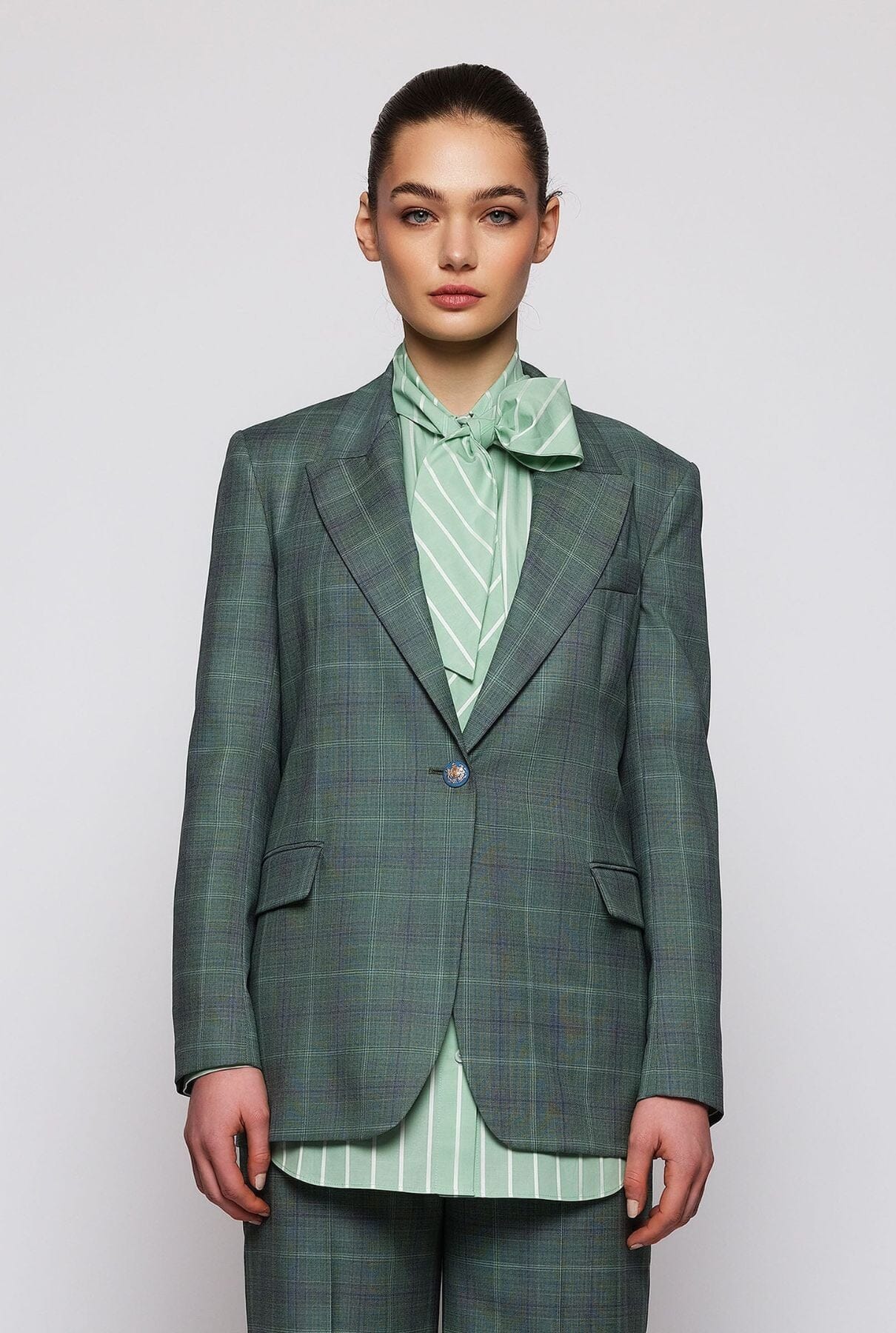 Green wool checked blazer OUTERWEAR Mirto 
