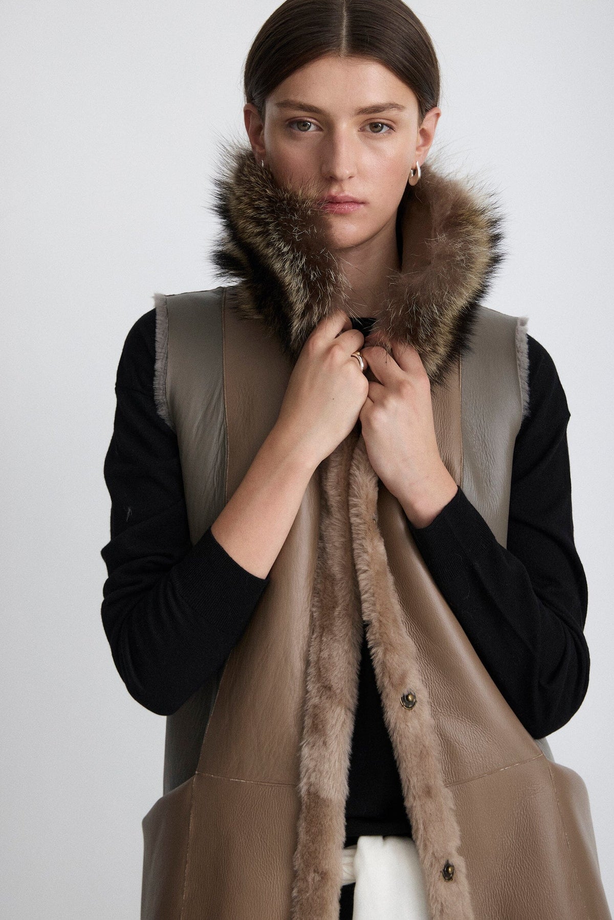 Grey two-tone faux fur vest Coats Miguel Marinero 