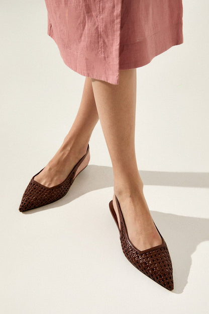 Harper Slingback Flats in Chocolate Woven Leather Flat shoes AUGUSTA 