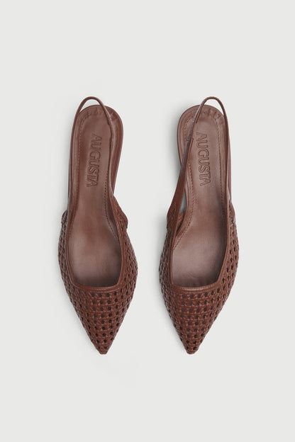 Harper Slingback Flats in Chocolate Woven Leather Flat shoes AUGUSTA 