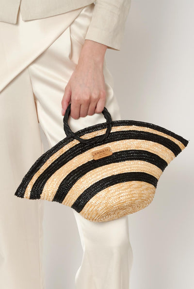 Hatbag Mini Cebra de paja de trigo negro-natural · Zahati