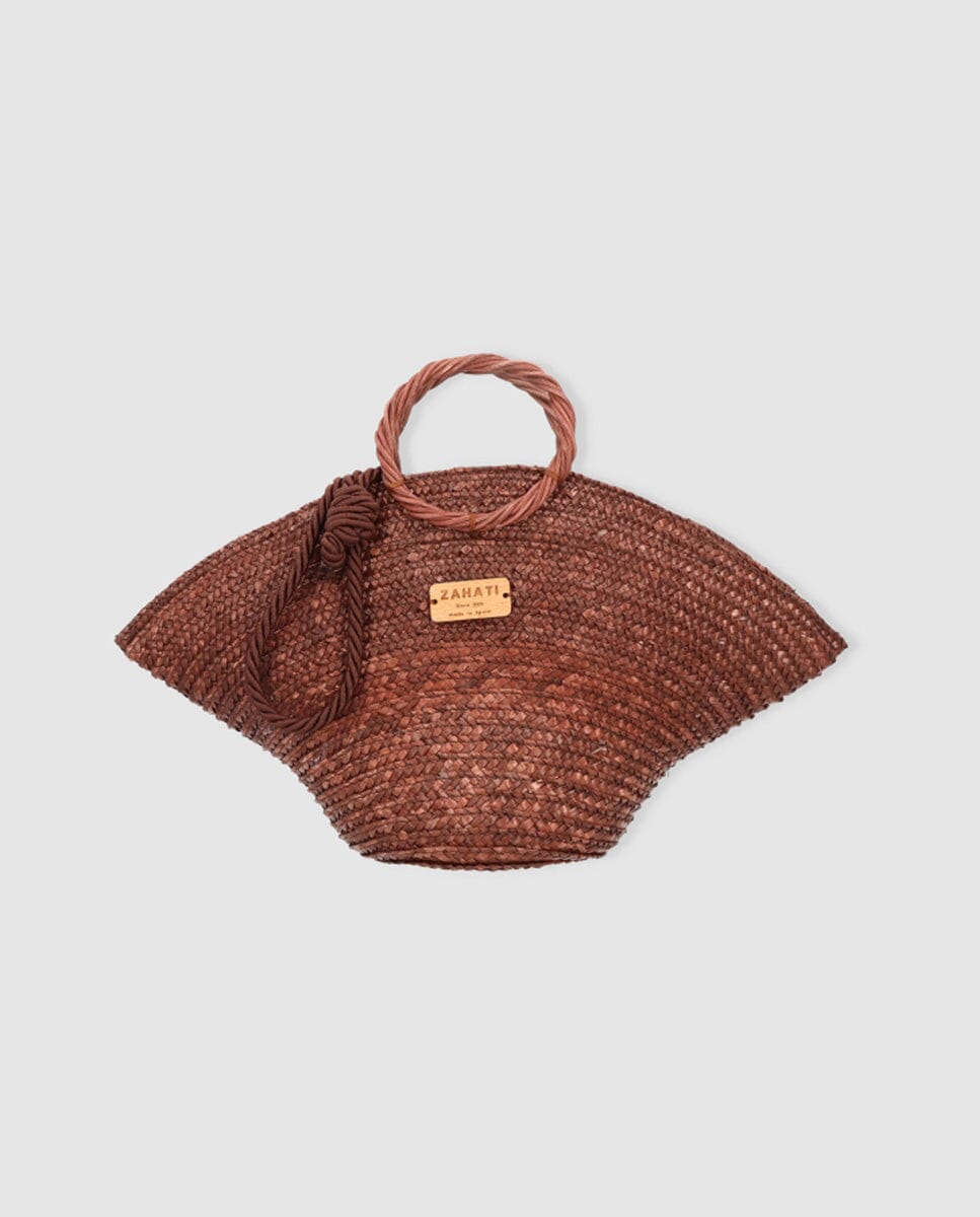 Hatbag Mini de paja de trigo marrón chocolate Crossbody bags Zahati 