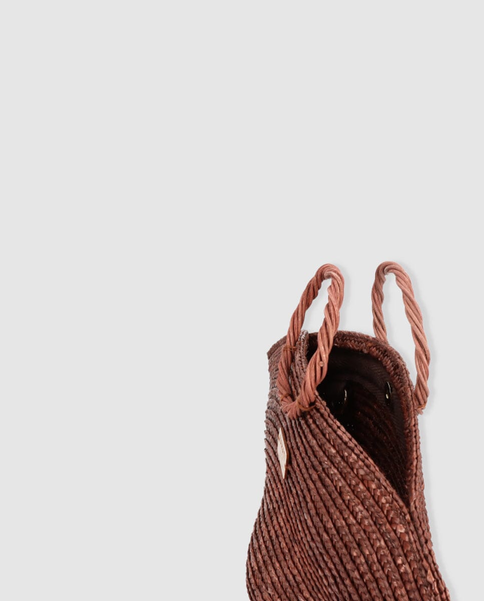 Hatbag Mini de paja de trigo marrón chocolate Crossbody bags Zahati 