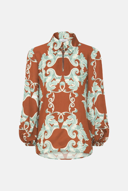 Hazelnut tone ornamental print blouse Shirts & blouses Mirto 