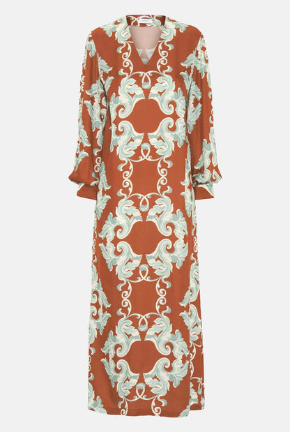 Hazelnut tone ornamental print dress Dresses Mirto 