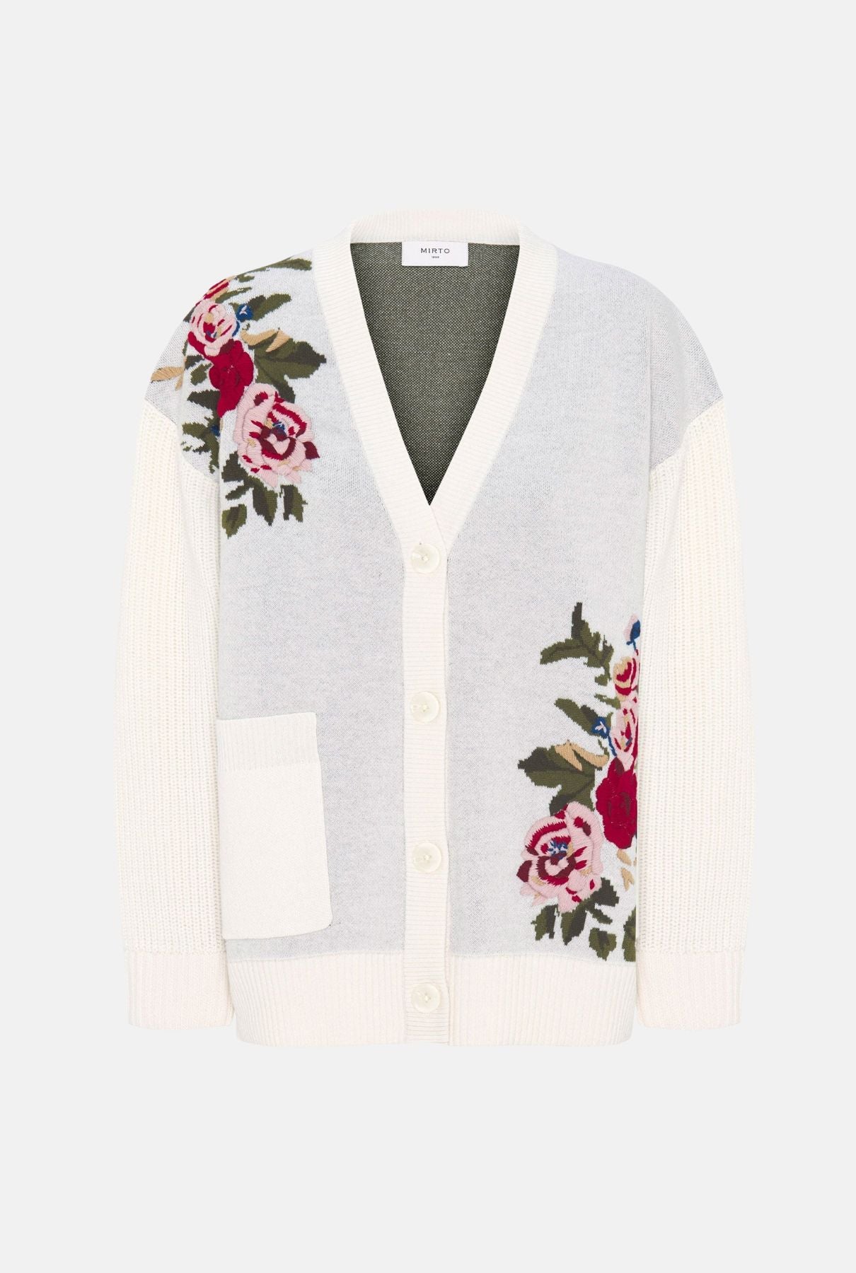 Jacquard wool cardigan with floral embroidery Shirts & Blouses Mirto 