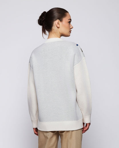 Jacquard wool cardigan with floral embroidery Shirts & Blouses Mirto 