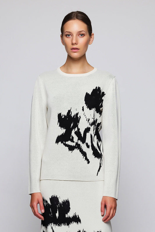 Jersey blanco jacquard floral Sweaters Mirto 