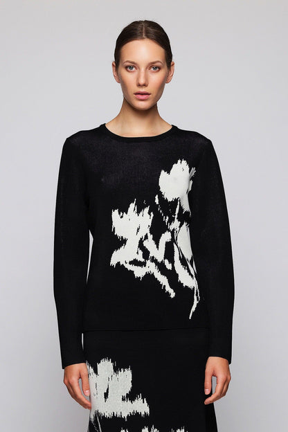Jersey negro jacquard floral Sweaters Mirto 