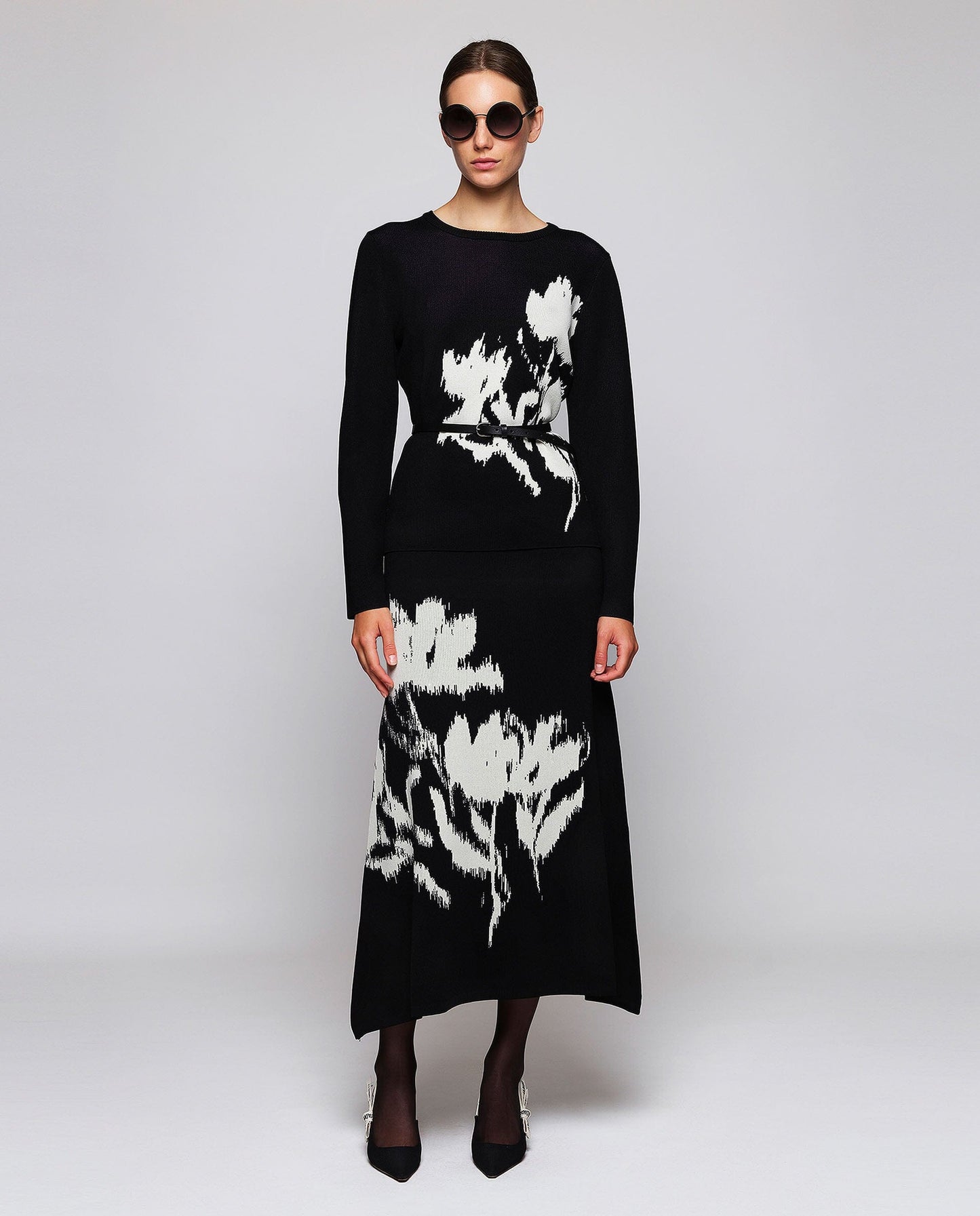 Jersey negro jacquard floral Sweaters Mirto 