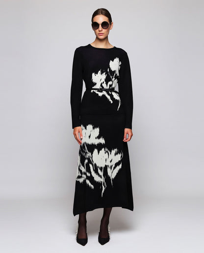 Jersey negro jacquard floral Sweaters Mirto 