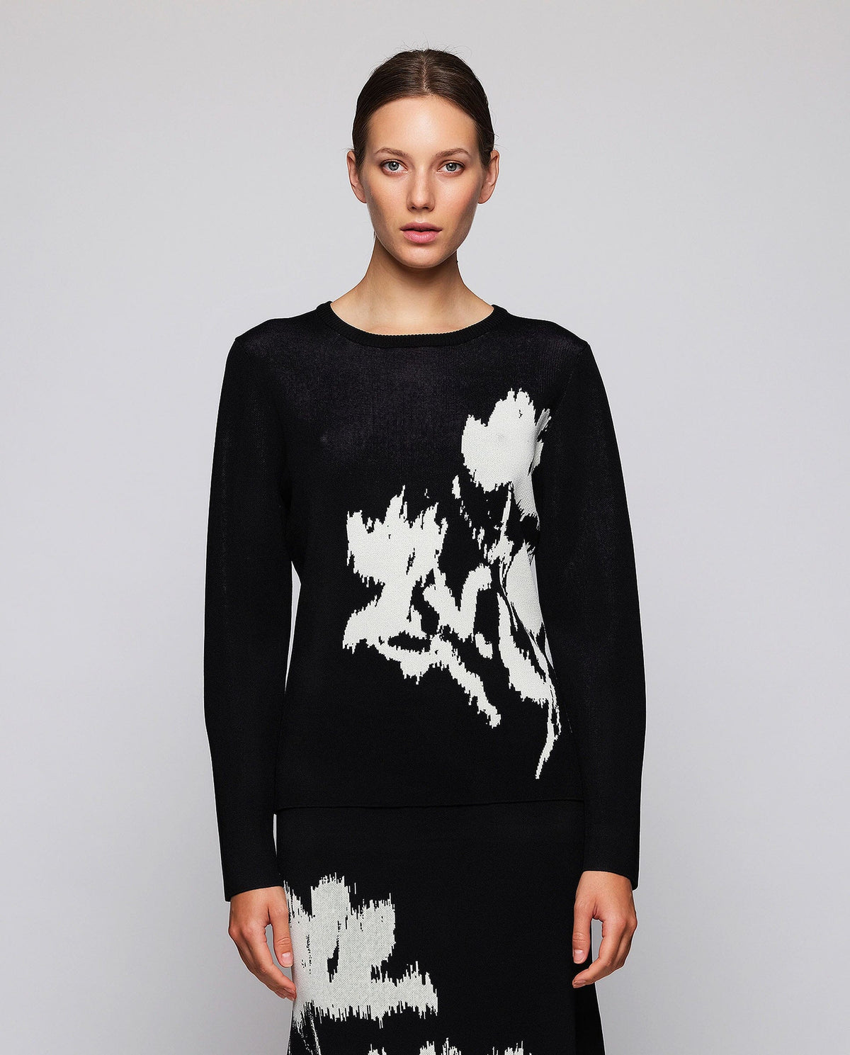 Jersey negro jacquard floral Sweaters Mirto 